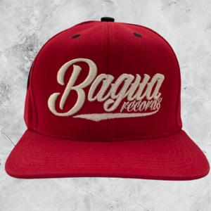 Boné SnapBack Aba Curva - Vermelho - Grafismo em branco - Bagua records